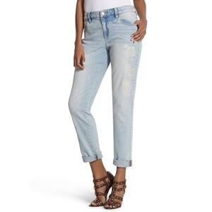 Chicos Size 0 US S 4 Jeans Ankle Floral Detail Light Wash Slim Leg Mid Rise